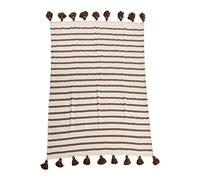 Main + Mesa Recycled Striped Cotton Throw Blanket with Tassels, Brown and Natural