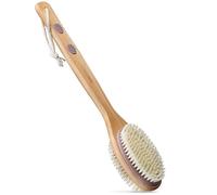 MainBasics Back Scrubber for Shower - Long Handle Dual-Sided Brush for Body Wash & Scrubbing with Exfoliating & Soft Bristles (Lavender, Wood)