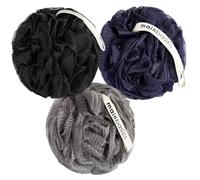 MainBasics Bath Shower Loofah Sponge Pouf Body Scrubber Exfoliator Body Wash Sponge (Set of 3, Black Ice)