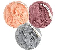 MainBasics Bath Shower Loofah Sponge Pouf Body Scrubber Exfoliator Body Wash Sponge (Set of 3, Coral Reef)