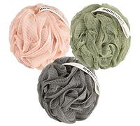 MainBasics Bath Shower Loofah Sponge Pouf Body Scrubber Exfoliator Body Wash Sponge (Set of 3, Earthy Love)