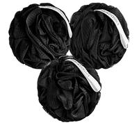 MainBasics Bath Shower Loofah Sponge Pouf Body Wash Scrubber (Set of 3) (Triple Black)