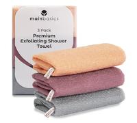 MainBasics Exfoliating Shower Towel - Japanese Nylon Bath Towel and Body Washcloth, Quick-Dry, Durable, Medium Exfoliation (Set of 3, Coral Reef)