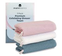 MainBasics Exfoliating Shower Towel - Japanese Nylon Bath Towel and Body Washcloth, Quick-Dry, Durable, Medium Exfoliation (Set of 3, Airy Blossom)