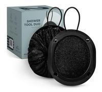 MainBasics Shower Tool Duo 2-1 Shower Loofah Sponge and Exfoliating Body Scrubber (2 Pack, Black)