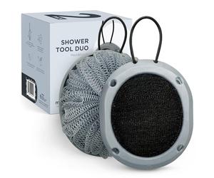 MainBasics Shower Tool Duo 2-1 Shower Loofah Sponge and Exfoliating Body Scrubber (2 Pack, Skyway)
