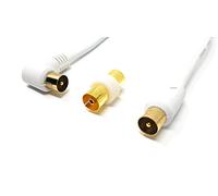 MainCore 10m Right Angle TV/AV Aerial Coaxial Cable - RF Antenna Lead with Gold-Plated Plug to Plug Connectors and Coupler for TV, Satellite, UHF, VCR, DVD, DVR, and Set-Top Boxes