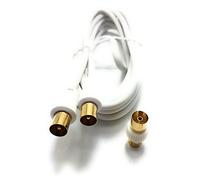 MainCore 3m Long White Gold Plated RF TV Freeview Plug to Plug White Aerial Antenna Lead Cable with Coupler (3m)
