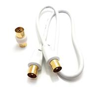 MainCore White Gold Plated RF TV Freeview Plug to Plug White Aerial Antenna Lead Cable with Coupler (0.5M)