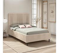 Maine 4'6 Double Bed Frame Taupe Velvet Fabric Tufted Headboard Upholstered