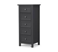 Maine - 5 Drawer Tall Chest - Dark Grey - Wooden - Happy Beds