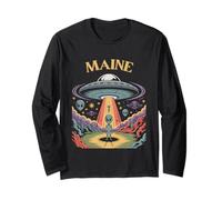 Maine Alien UFO Abduction Retro Sci-Fi Art Long Sleeve T-Shirt