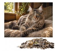 Maine Coon Adult Wooden Jigsaw Puzzle | Piece-by-piece progress: a practical indoor pastime at home.