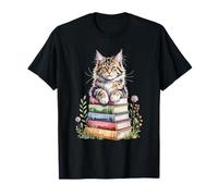 Maine Coon Books Flowers Book Reading American Longhair T-Shirt