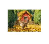 Maine Coon Canvas Wall Art Autumn Leaves Cabin Print On Canvas Modern Artwork for Home Office Bedroom Decorations Gift 12x18inch(30x45cm)