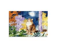 Maine Coon Canvas Wall Art Colorful Woods Print On Canvas Modern Artwork for Home Office Bedroom Wall Decor Gift 08x12inch(20x30cm)