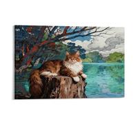 Maine Coon Canvas Wall Art Woods Lakeside Print On Canvas Modern Artwork for Bedroom, Living Room, Or Kitchen Decor Gift 12x18inch(30x45cm)