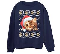 Maine Coon Cat Christmas Sweater Cute Cat Xmas Pullover for Adults Festive Paw Print Holiday Sweatshirt Gift for Cat Lovers, M, Navy