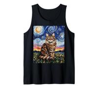 Maine Coon Cat Colorful Starry Night Artwork Tank Top