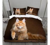 Maine Coon Cat Duvet Cover Super King Size, Brown Bedding, Soft Cosy 3 Piece 110gsm Microfibre Quilt Cover and 2xPillow Case 50x75 cm with Zipper Closure for Bedroom