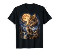 Maine Coon Cat Howling to The Moon Retro 90's Mystical Cat T-Shirt