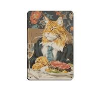 Maine Coon Cat in A Suit Eating A Fancy Steak Retro Poster Metal Tin Sign Chic Art Retro Iron Painting Bar People Cave Cafe Family Garage Poster Wall Decoration 8x12inch(20x30cm)