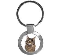 Maine Coon Cat Pet Luxury Round Shaped Metal Keyring In A Gift Box