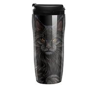 Maine Coon Cat Portrait on Black Travel Coffee Mug Funny Insulated Tumbler Double Wall Plastic Cup with Lid Print