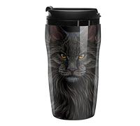 Maine Coon Cat Portrait on Black Travel Coffee Mug Funny Insulated Tumbler Double Wall Plastic Cup with Lid Print