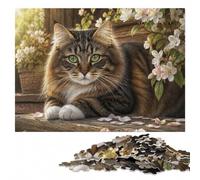 Maine Coon Cat Portrait Wooden Jigsaw Puzzle for Adults | Colour and shape sorting - a clear section-by-section approach at home.