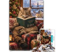 Maine Coon Cat Reading Christmas Stories Book Jigsaw Puzzle, 1000 Piece | Adult jigsaw puzzle with 1000 pieces; fits calm indoor leisure; when you want a longer activity without screens.