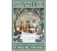 Maine Coon Cat Retro Metal Tin Sign, Once There was A Girl Who Liked Cats Very Much, Interesting Aluminum Poster Bar People Cave Cafe Family Bathroom Garage Poster Wall Decoration 12x8 inch