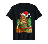 Maine Coon Cat & Santa Hat Merry Christmas Pajamas Xmas Kids T-Shirt