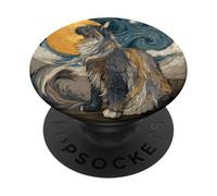 Maine Coon Cat Starry Night Post Impressionism PopSockets Adhesive PopGrip