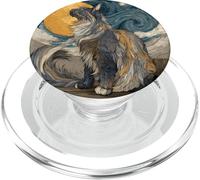 Maine Coon Cat Starry Night Post Impressionism PopSockets PopGrip for MagSafe