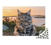 Maine Coon Cat Sunset Puzzle 1000 Pieces Recycled Paper for Adults Puzzle for Adults Educational Game Challenge Fun Home Present Great Gift for Kids Age 12 Years Up 70x50cm/1000pcs