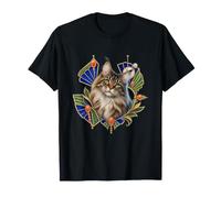 Maine Coon Cat with Green Eyes and Cobalt Fans T-Shirt