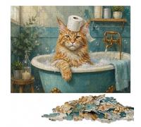 Maine coon Cat with Toilet Paper Jigsaw Puzzle for Adults, 1000 Pieces | Jigsaw Puzzle for Adults - visible image details for section-by-section building on weekends.
