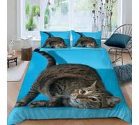Maine Coon Super king Duvet Cover Sets 3D Printed Blue Bedding Set Soft Brushed Microfiber Quilt Cover 260x220 cm with Zipper Closure for Teens and Adults with 2 Pillowcases E-494