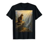 Maine Coon Tabby Cat Mountain Waterfall Nature Landscape Art T-Shirt