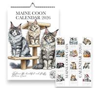 Maine Coon Wall Calendar 2026, A4 Size 21 x 29.7 cm, Cat Lover Monthly Planner with UK & US Holidays, Maine Coon Cat Calendar, Cats 2026, Feline Calendars, Handmade, Maine Coons