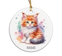 Maine Coon Watercolor Xmas Ornaments Noel Xmas Tree Hanging With Ribbon Hanging Ceramic Memorial