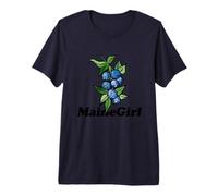 Maine Girl Watercolor Blueberry Cluster Fruit Illustration Premium T-Shirt
