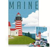 Maine Lighthouse Adults 1000 Pieces Puzzle Think Training Light Recreation Defined Edges Thoughtful Gift size 50x75cm