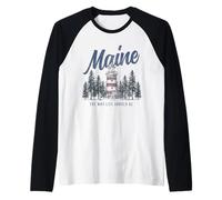 Maine Lighthouse Coastal Nautical Vintage Pride Raglan Baseball Tee