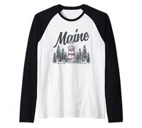 Maine Lighthouse Coastal Nautical Vintage Pride Raglan Baseball Tee