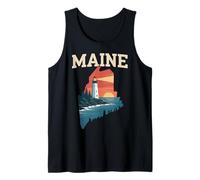 Maine Lighthouse Coastal Sunset Nature Retro Tank Top