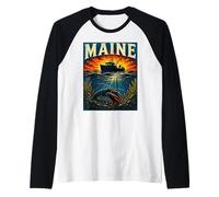Maine Lobster Boat Coastal Heritage Raglan Baseball Tee
