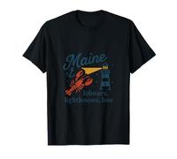 Maine Lobsters Lighthouses Love Coastal Script Design T-Shirt