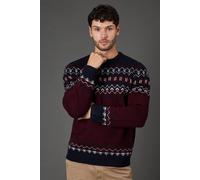 Maine Men's Burgundy Chunky Fairisle Pattern Christmas Jumper | Size: Large Maine Burgundy L